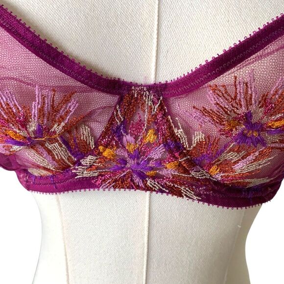 Cosabella 34F Maasai Balconette Bra Lace Embroidery Underwire Berry Pink-Multi - Picture 4 of 15